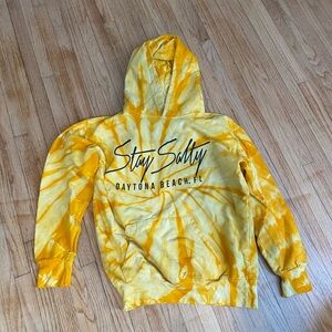 Stay Salty Daytona Beach Florida Yellow Tie-Dye Hoodie youth 10-12 Pullover